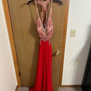 Red Beaded Evening Prom Gown